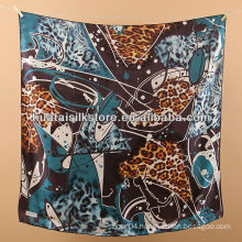 100% silk blue lady leopard fashion silk head scarf